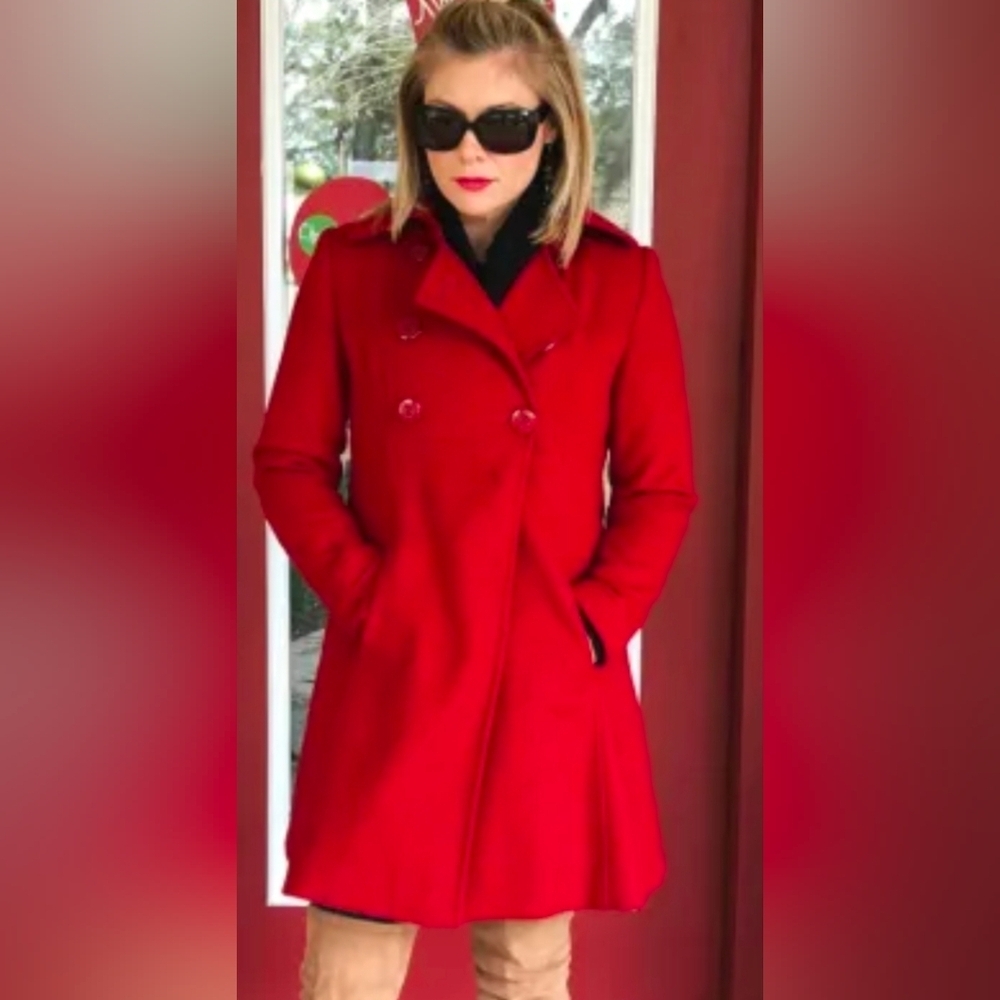 Via Spiga Red 100% Wool Double Breasted Coat In Size 2